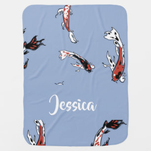 Custom name koi fish blue baby blanket