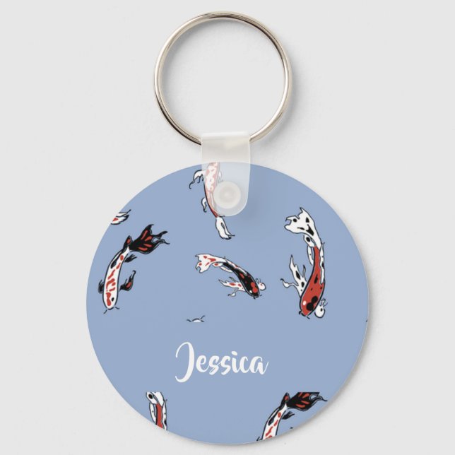 Custom name koi fish blue keychain (Front)