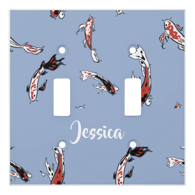 Custom name koi fish blue light switch cover (Front)
