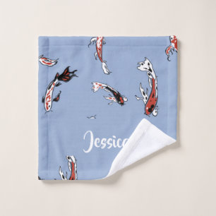 Custom name koi fish blue wash cloth