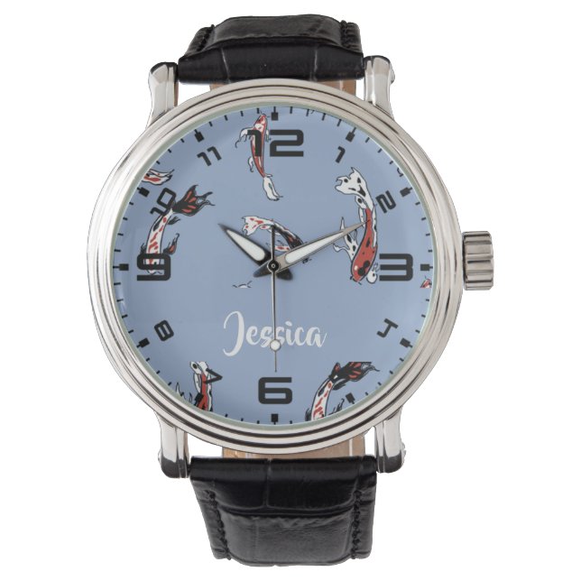 Custom name koi fish blue watch (Front)