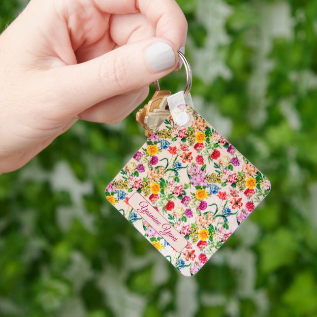 Custom Name l  Colorful Feminine Wildflowers Keychain (Hand)