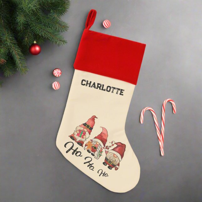 Custom Name l Ho Ho Ho Cute Gnomes Nordic  Christmas Stocking (Creator Uploaded)