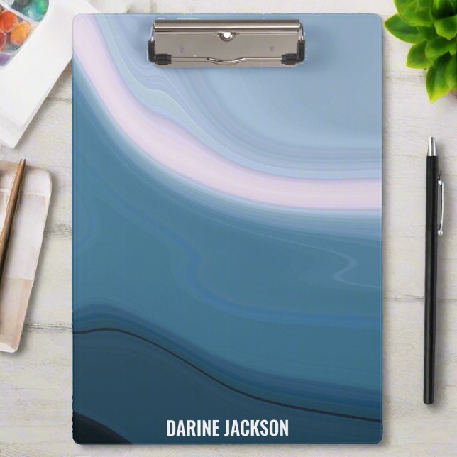 Custom Name l Modern Blue Wavy Blue Watercolor  Clipboard (Creator Uploaded)