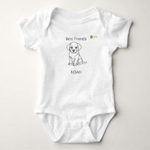 Custom Name Labrador Puppy Minimalist Line Art Bab Baby Bodysuit