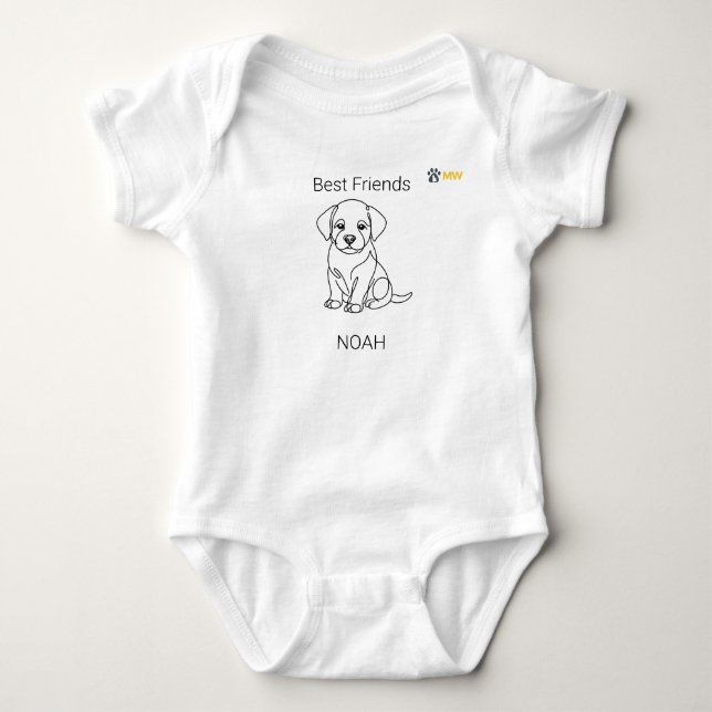 Custom Name Labrador Puppy Minimalist Line Art Bab Baby Bodysuit (Front)