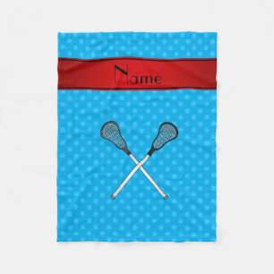 Custom name lacrosse sticks sky blue polka dots fleece blanket
