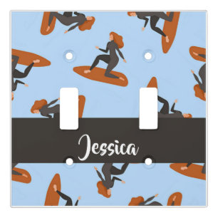 Custom name lady surfing the waves light switch cover