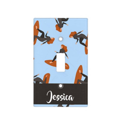 Custom name lady surfing the waves light switch cover