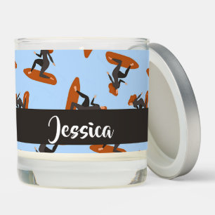 Custom name lady surfing the waves scented candle