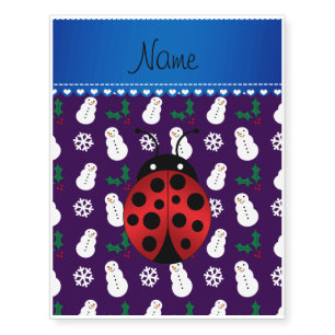 Custom name ladybug purple snowmen blue stripe temporary tattoos
