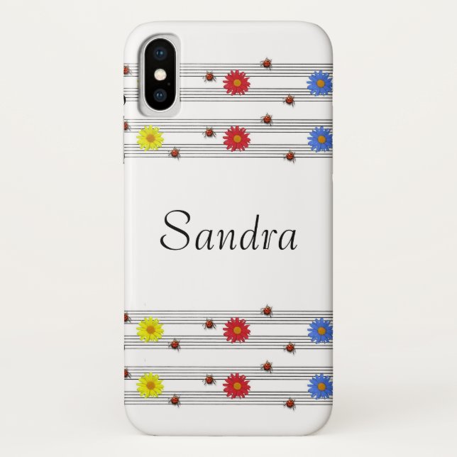 Custom Name Ladybugs Music Notes iPhone X Case (Back)