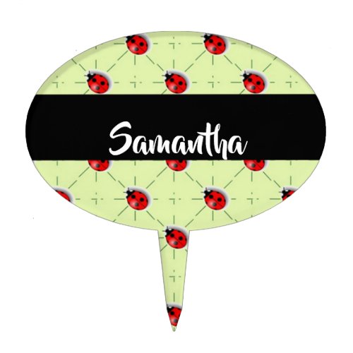 Custom name ladybugs pattern cake topper