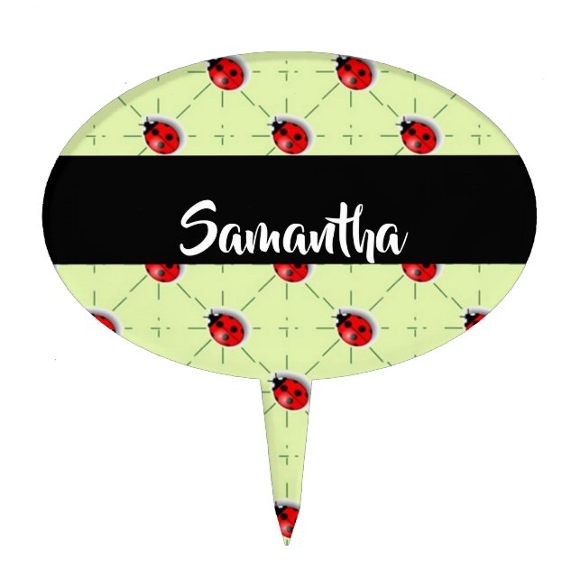 Custom name ladybugs pattern cake topper (Front)