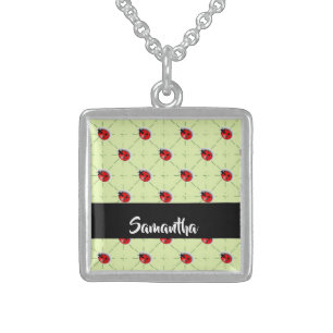 Custom name ladybugs pattern sterling silver necklace