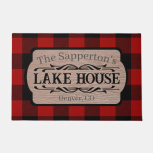 Custom Name Lake House Rustic Plaid Doormat