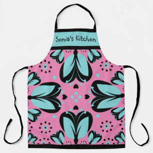 Custom Name Large Print Modern Floral Apron