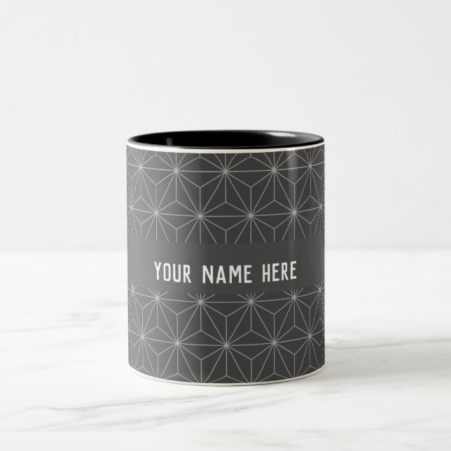 Custom Name Laser GeoMetric Gray White Classic Two-Tone Coffee Mug (Center)