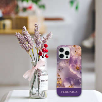 Custom Name Lavender Floral Gold Personalized iPhone 16 Pro Max Case