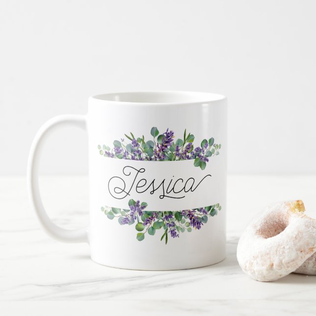 Custom Name Lavender Floral Mug (With Donut)