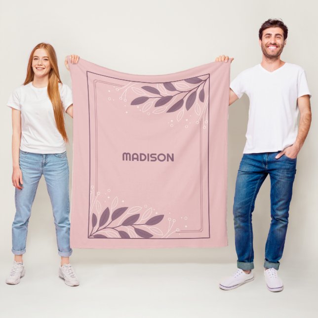 Custom Name Leafy Frame Fleece Blanket (In Situ)