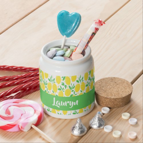 Custom name lemon pattern candy jar