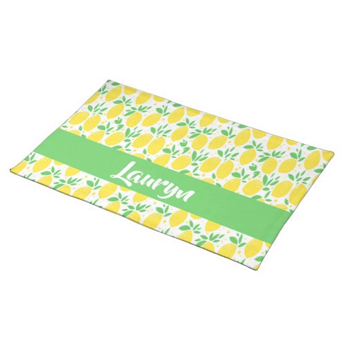 Custom name lemon pattern cloth placemat