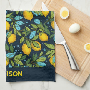 Custom Name Lemon Pattern Kitchen Towel