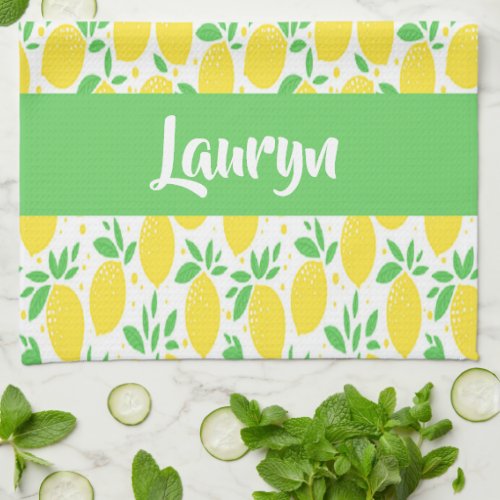 Custom name lemon pattern kitchen towel