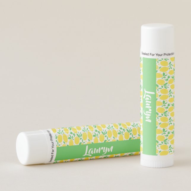 Custom name lemon pattern lip balm (Front)