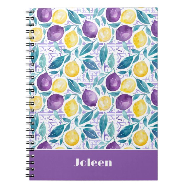 Custom Name Lemon Pattern Notebook Journal (Front)