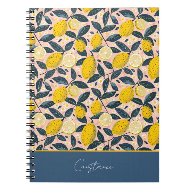 Custom Name Lemon Pattern Notebook Journal (Front)