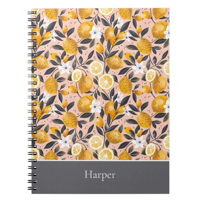 Custom Name Lemon Pattern Notebook Journal (Front)