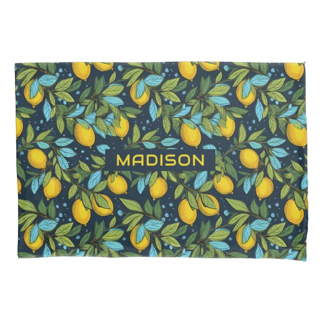 Custom Name Lemon Pattern Pillow Case (Front)