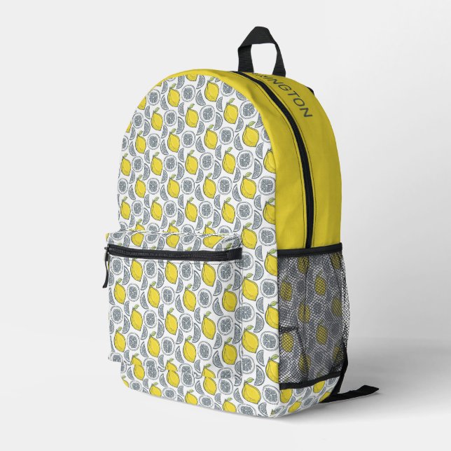 Custom Name Lemon Pattern Printed Backpack (Back Corner Right)