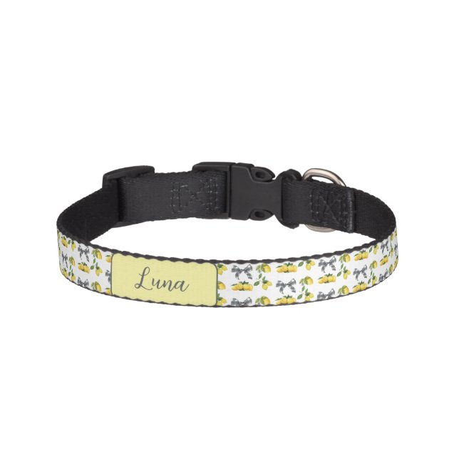 Custom Name Lemons Bows Pattern Pet Collar (Front)