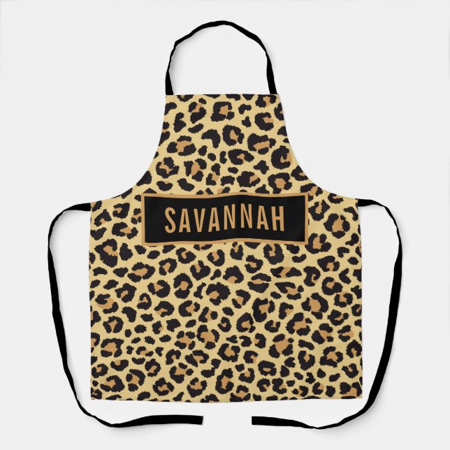 Custom Name Leopard Animal Print Pattern Classic Apron (Front)