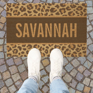 Custom Name Leopard Animal Print Pattern Classic Fiber Doormat
