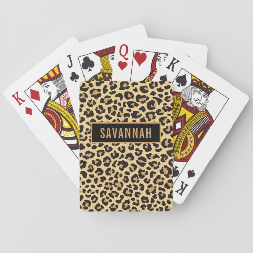 Custom Name Leopard Animal Print Pattern Classic Playing Cards