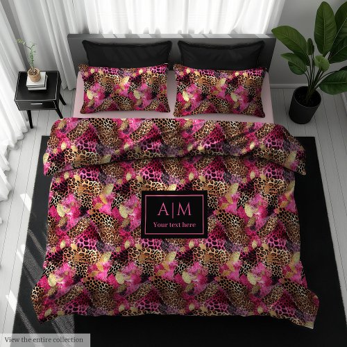 Custom name leopard skin watercolor duvet for teen