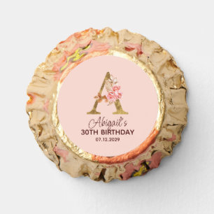 Custom Name Letter A Gold Blush Pink Roses Reese's Peanut Butter Cups