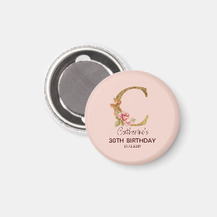 Custom Name Letter C Gold Blush Pink Roses Magnet