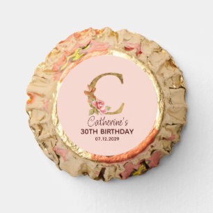 Custom Name Letter C Gold Blush Pink Roses Reese's Peanut Butter Cups