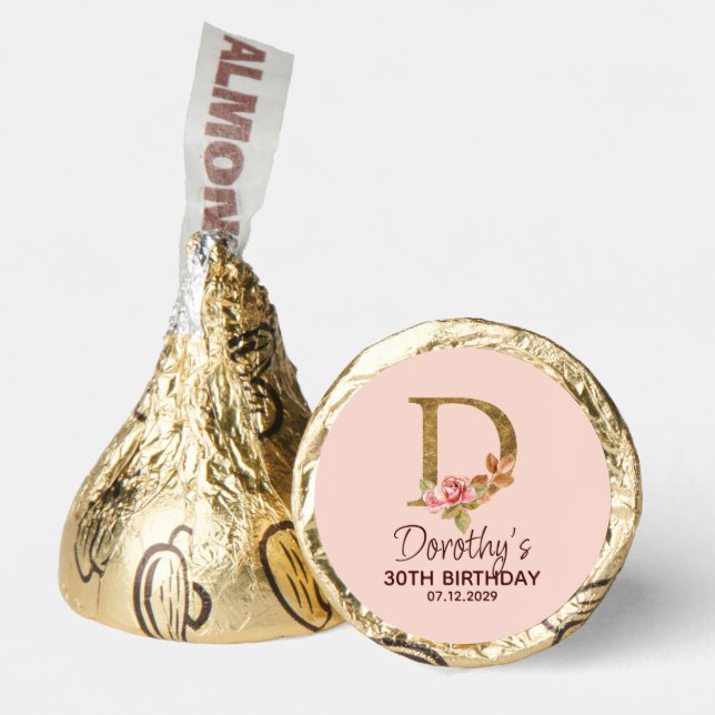 Custom Name Letter D Gold Blush Pink Roses Hershey®'s Kisses® (Front)