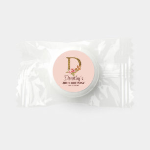 Custom Name Letter D Gold Blush Pink Roses Life Saver® Mints