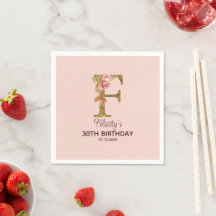 Custom Name Letter F Gold Blush Pink Roses