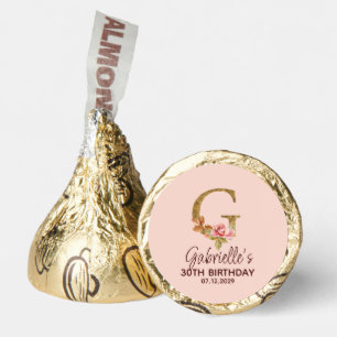 Custom Name Letter G Gold Blush Pink Roses Hershey®'s Kisses®