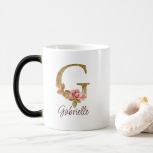 Custom Name Letter G Gold Foil Blush Pink Roses Color Morph Mug