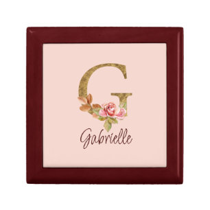 Custom Name Letter G Gold Foil Blush Pink Roses Gift Box