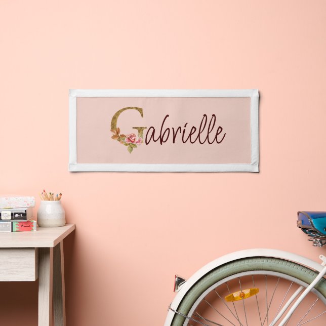 Custom Name Letter G Gold Foil Blush Pink Roses Pennant (Insitu 2)